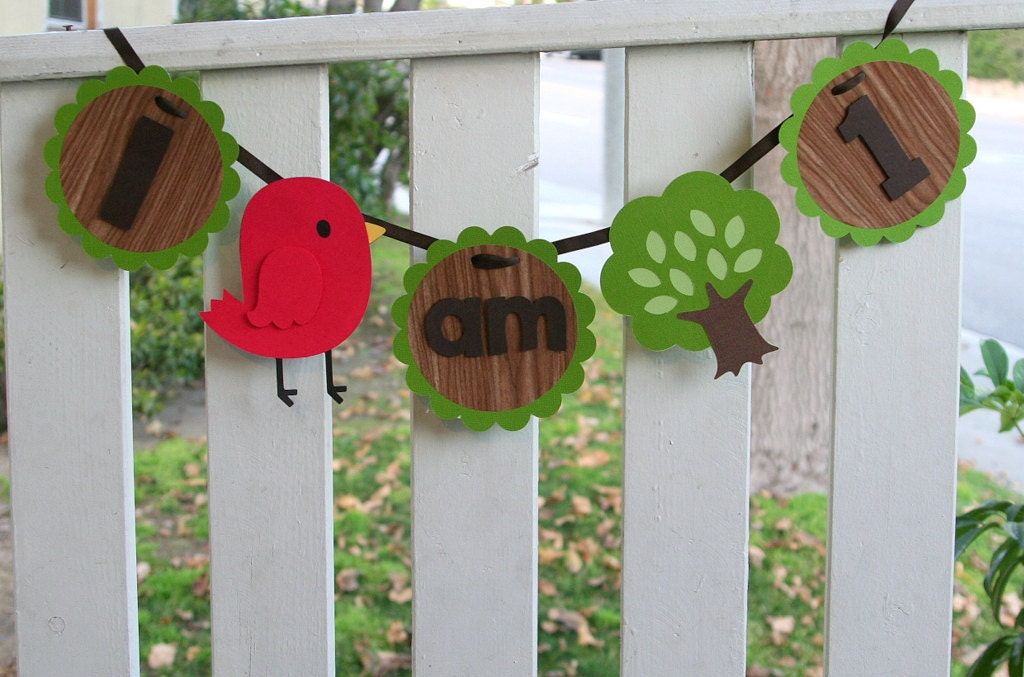 Woodland Creatures High Chair Birthday Banner I am 1- YOU choose critters