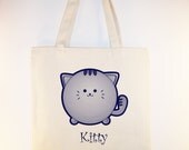 Cute Kitty illustration on Canvas Tote -- other bag sizes available