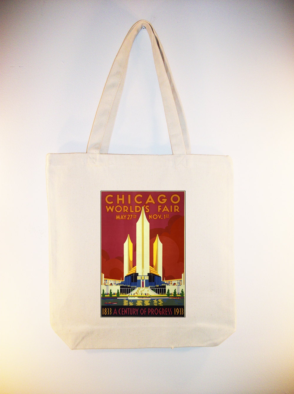 Chicago World's Fair 1933 vintage Poster on 15x15 Canvas Tote with Shoulder Strap - other sizes available