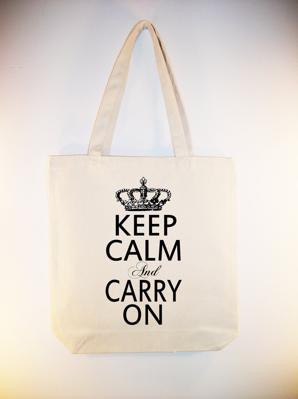 Vintage Crown on "Keep Calm and Carry On" 15x15 Canvas Tote  - other sizes ANY IMAGE COLOR available
