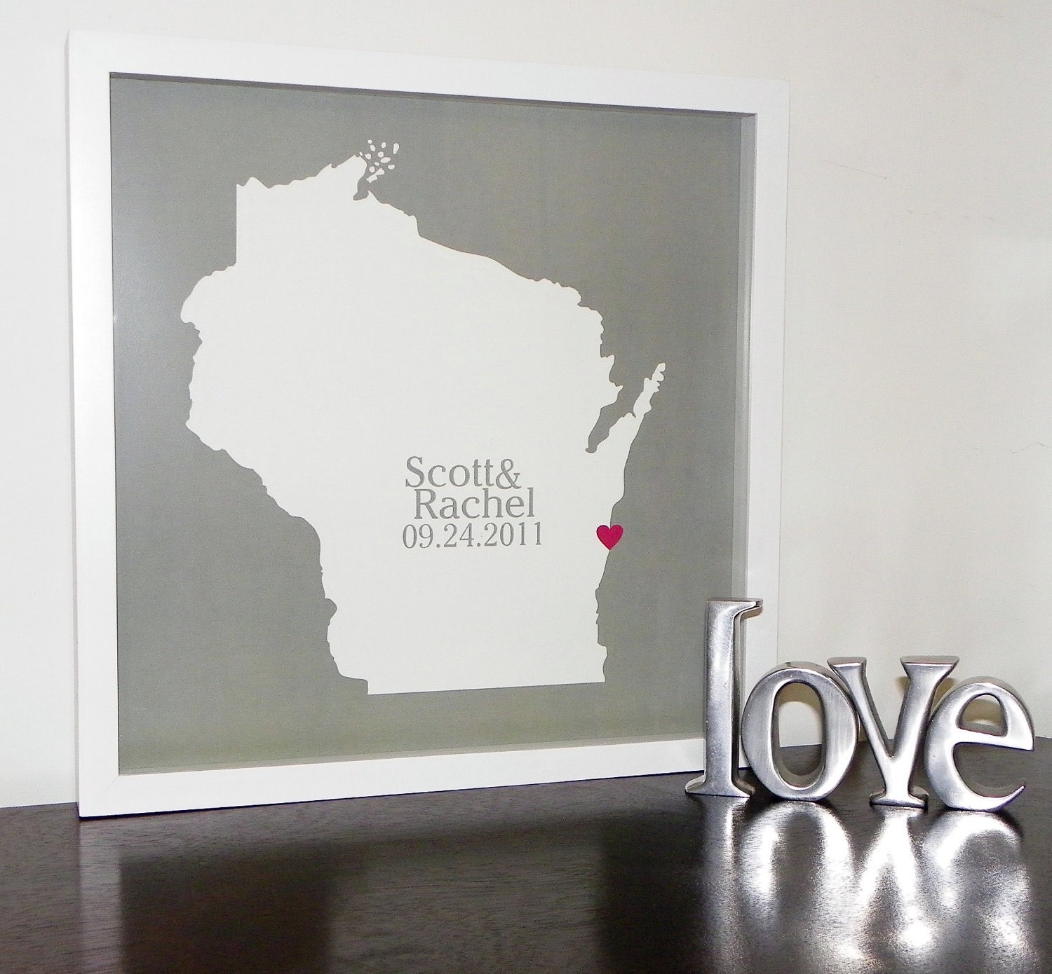 Custom State Map- FRAMED ART  Print Personalized  - Any Location Worldwide Great Wedding Gift Engagement Gift