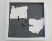 Long Distance Love Personalized Map Gift  "Love Will Find A Way" Framed Art Print Keepsake - Wedding or Engagement