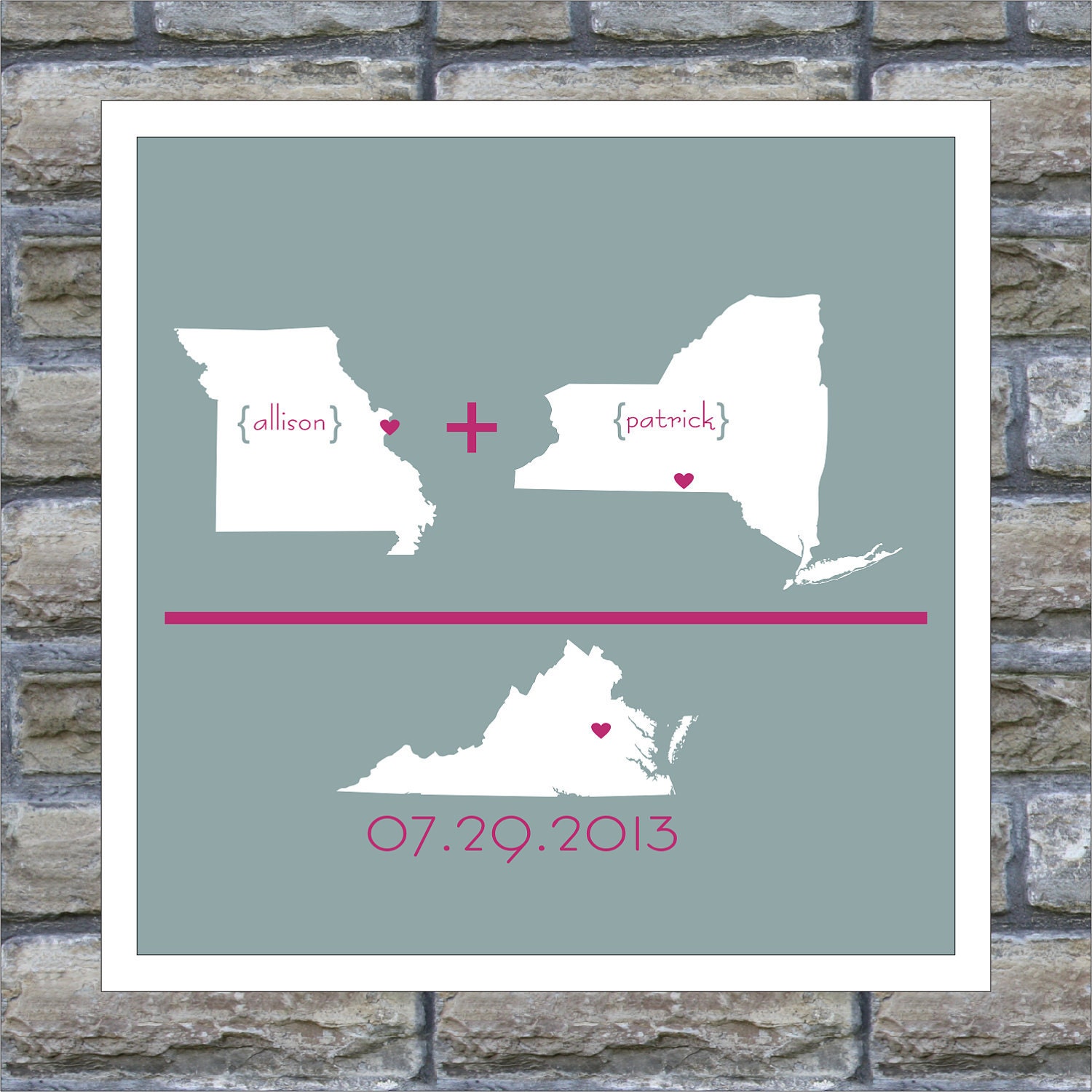 Personalized Wedding Gift State Map - Love Arithmetic Print - 12x18 Any Location Avaliable Worldwide