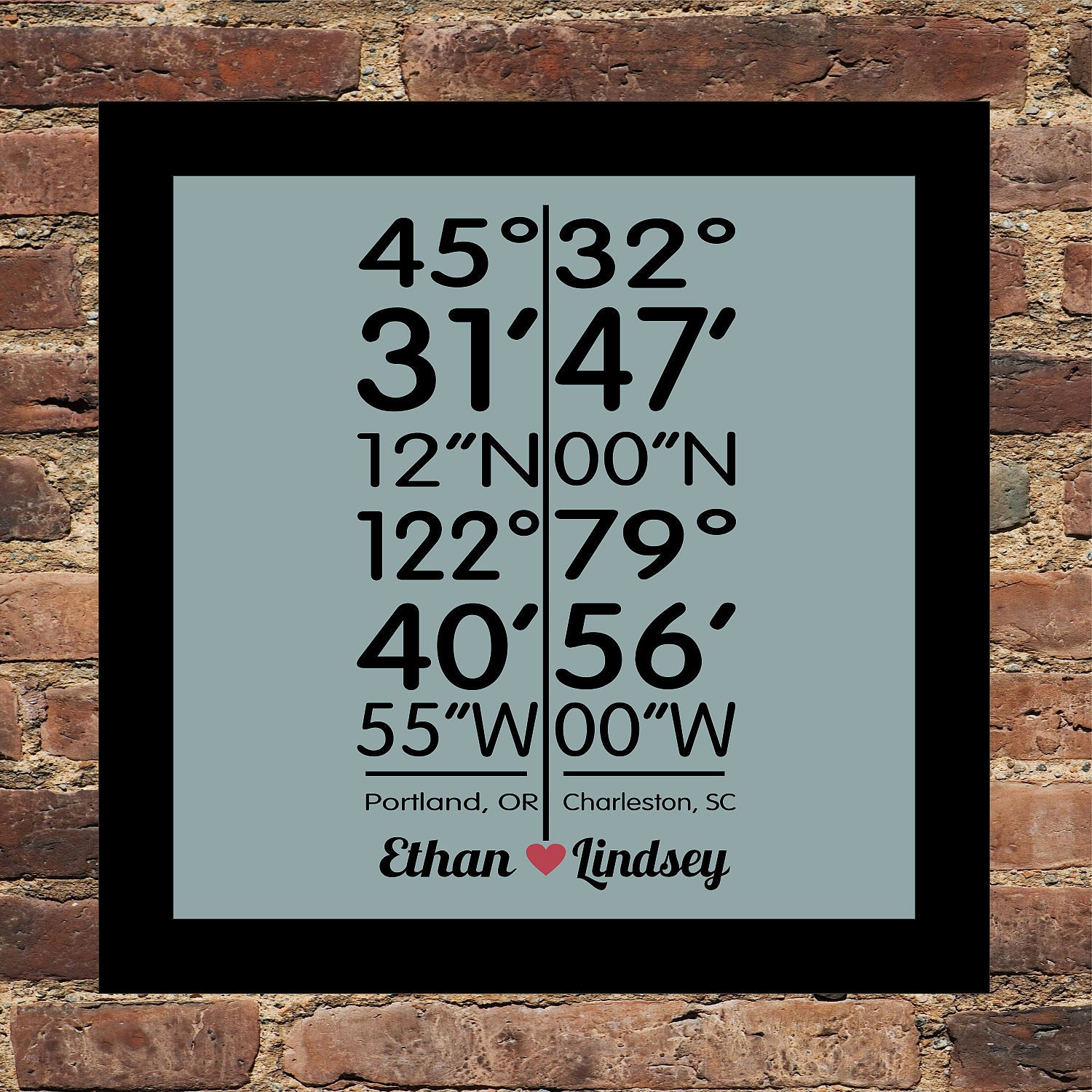 Long Distance Love Personalized City Coordinates Print - Any City Available Personalized Art