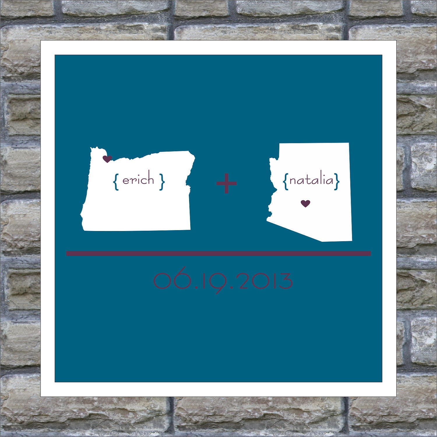 Love Map State Art Personalized Map - Love Arithmetic Print - 12x18 Any Location Avaliable Worldwide