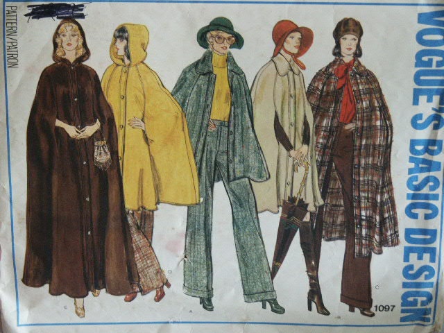 1970s Classic Vintage Vogue Basic Design 1097 3 Lengths Coat Cape Sewing Pattern Size 14