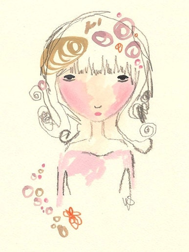 Original Girl Illustration, Whimsical Art, In The Pink