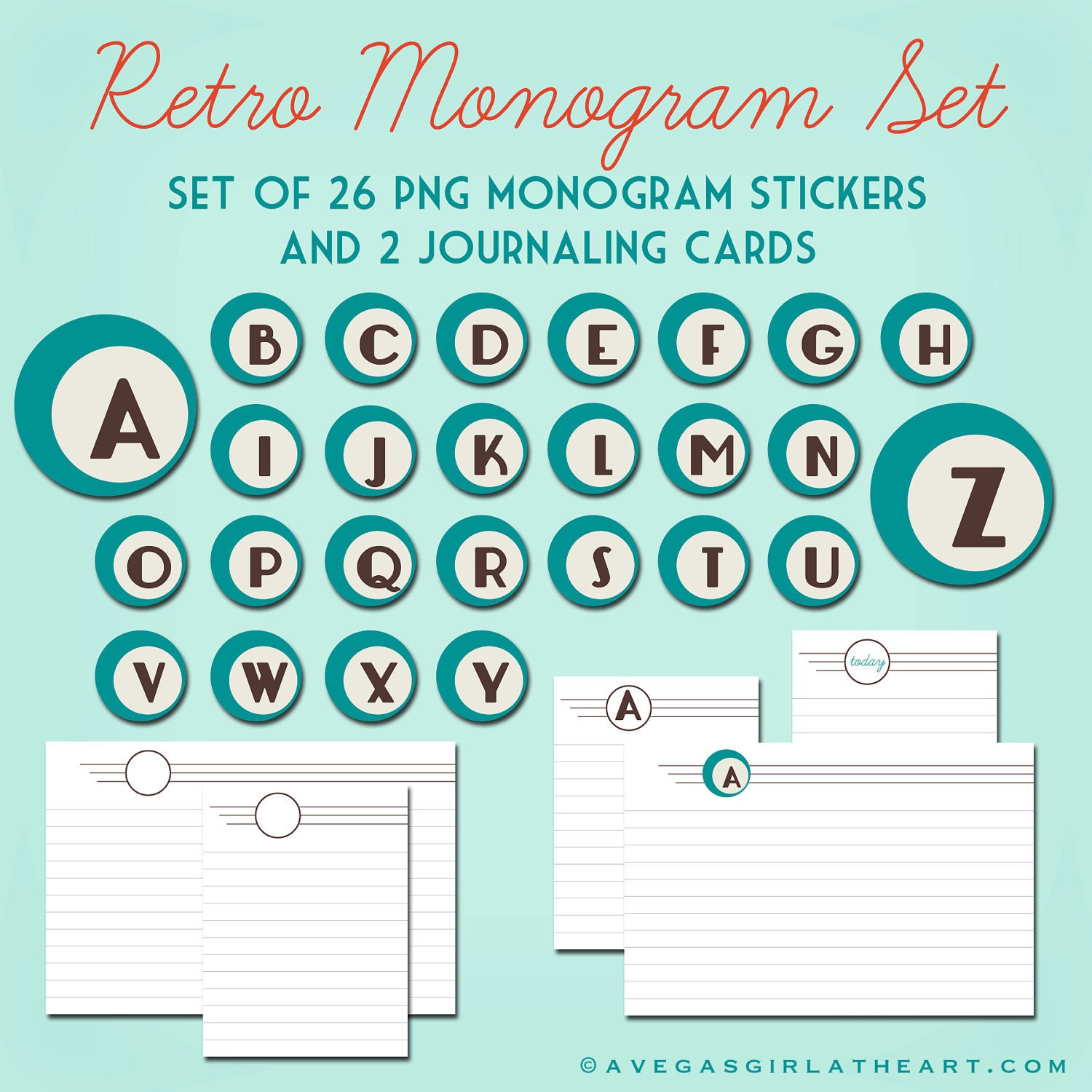 Digital Monograms & Journaling Cards - Retro Themed