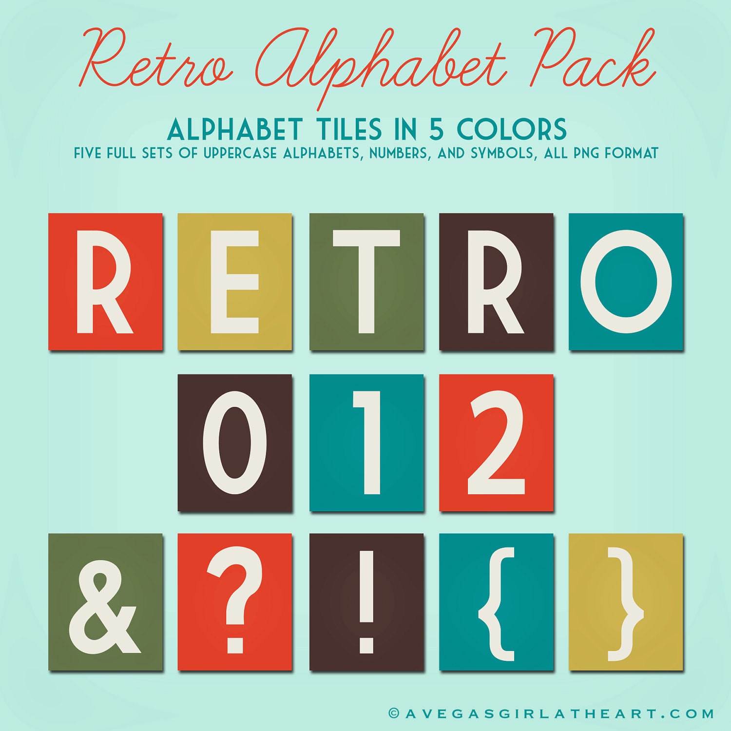 Digital Alphabet Pack - Retro Themed - 5 Colors