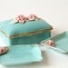 Lefton China Cigarette Box and Matching Ashtrays - Robin's Egg Blue