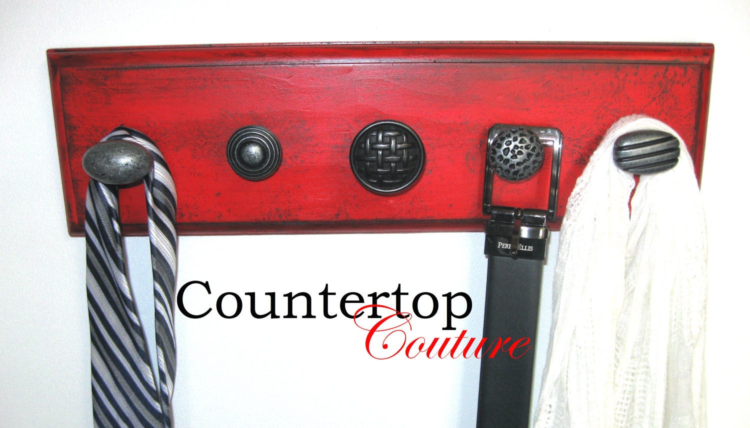 Jewelry Hanger handpainted RED distressed with a hint of black Wall Rack Organizer cool Father's Day gift