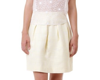 Marie Spring pleated linen silk tweed boucle pastel yellow skirt XS S M L custom