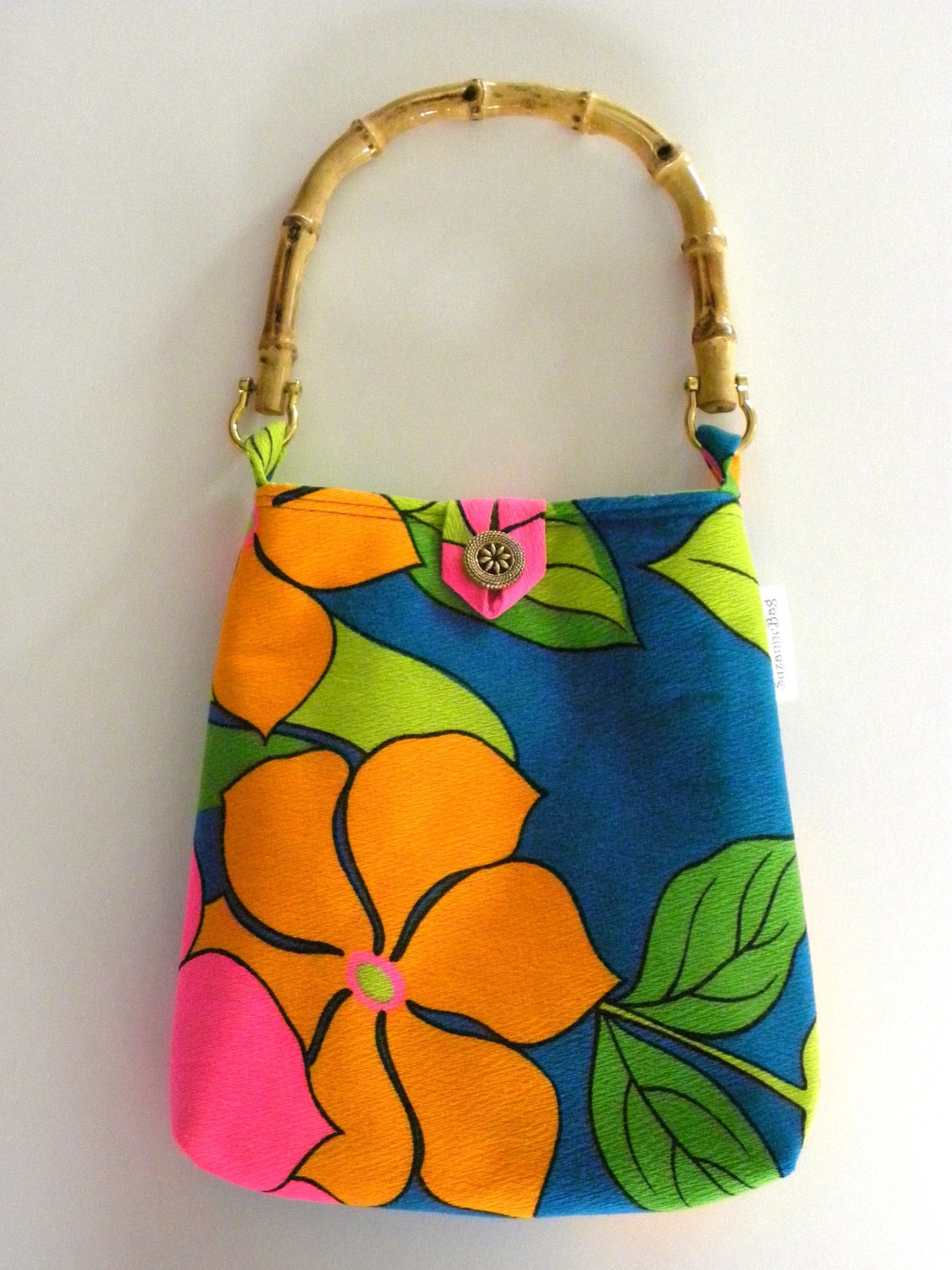 Evening Out Bag - Vintage Bright Blue Floral Barkcloth