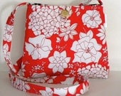 Messenger Bag - Vintage Red and White Mod Floral