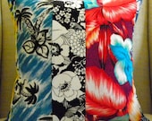 18 x 18 Pillow Cover - Vintage Hawaiian Mod Patchwork - White, Black, Blue, Red, Maroon, Yellow