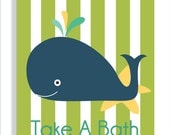 Navy Blue Whale Children's Bathroom wall art, Nursery Print, Bathroom decor 11x14 in blue and green customizable