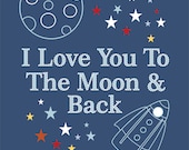 Space, rocket and Moon Children's Wall Art, Nursery Wall Art, Kids Room Decor-Set of three 8x10