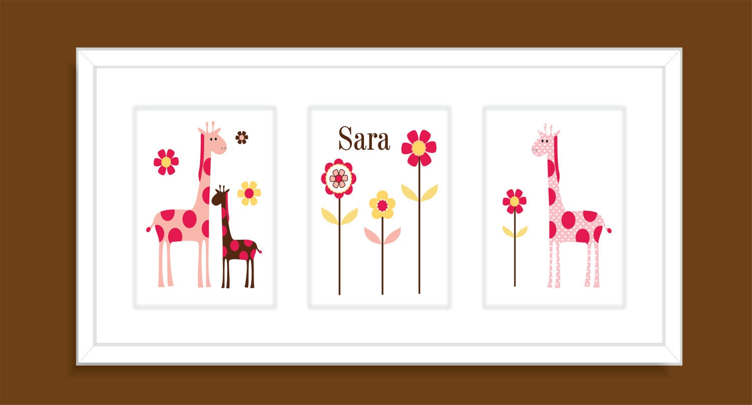 Giraffe Children's Wall Art, Children's Art Print, Nursery Decor, Pottery Barn Inspired- Set of three 8x10