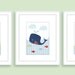 Childrens Art Prints, Nursery wall art, Baby nursery decor, Whale, Lighthouse and Tugboat - Set of three 5x7