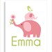 Childrens Art Prints, Nursery Wall Art, Baby room decor , - Elephants, Birds, Owls and Tree- Pink and Green- Set of three 11x14 Personalized