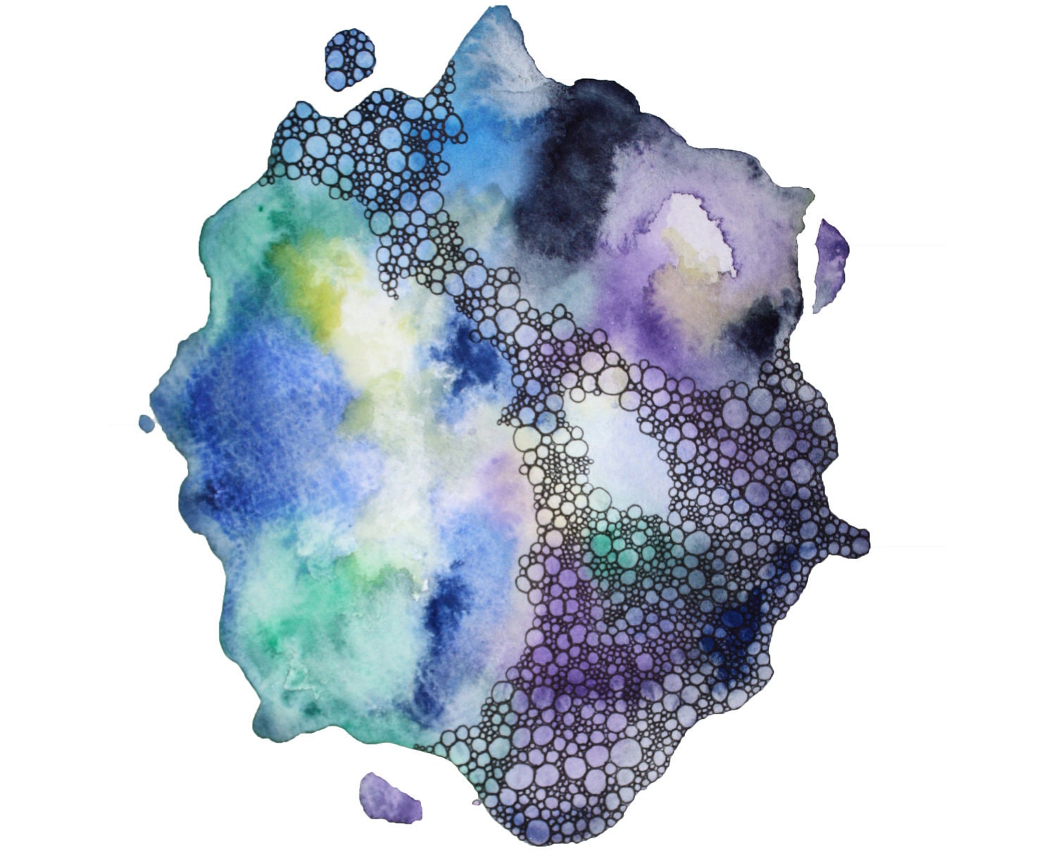 CONVERGENCE abstract watercolor art print in blue, green, purple