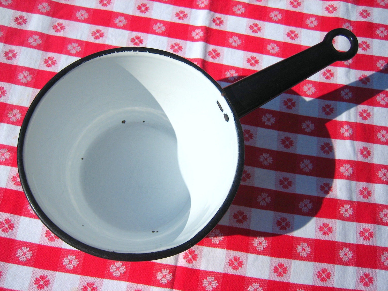 Enamelware Sauce Pot Distressed White and Black