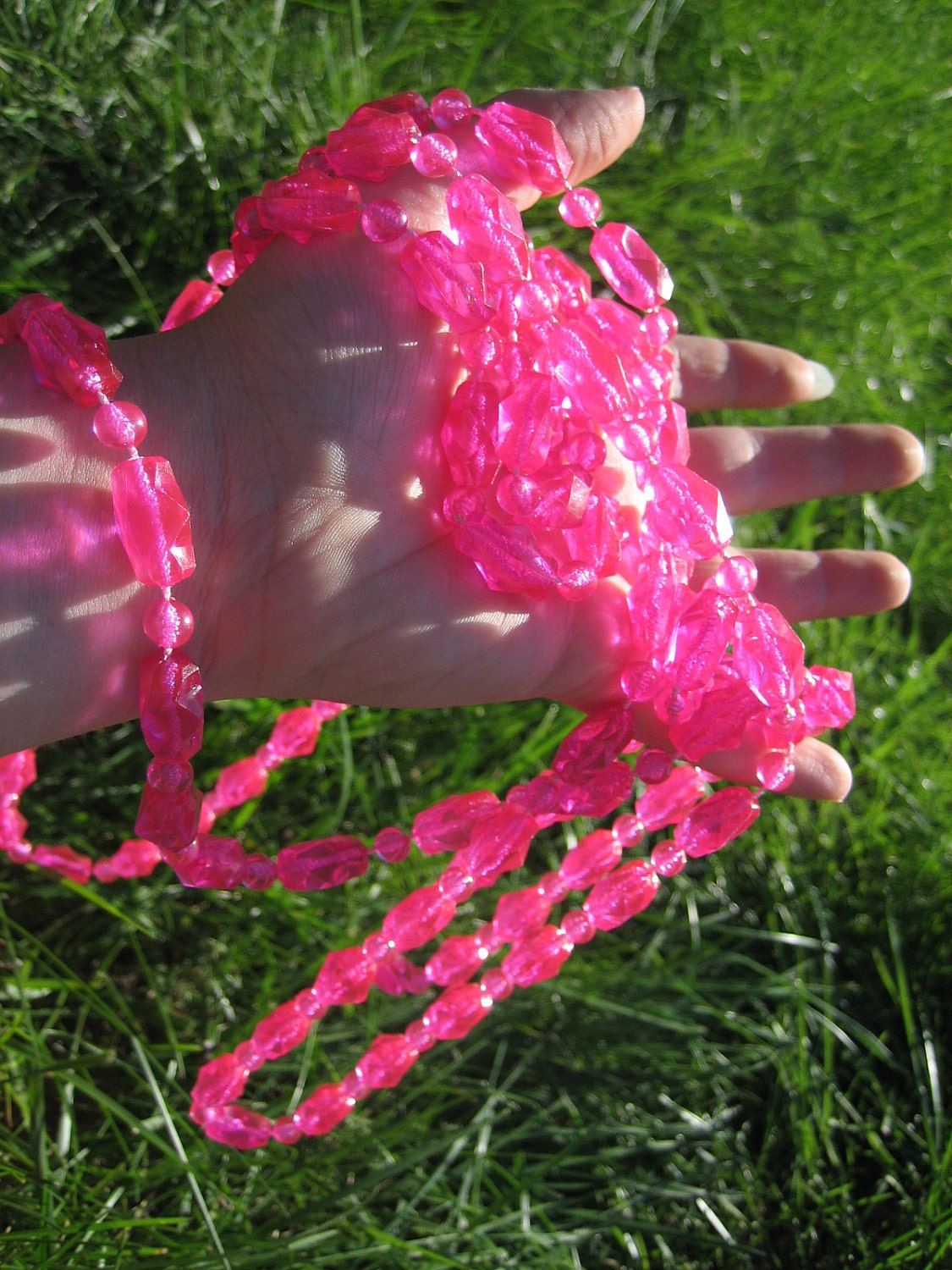 Beaded Necklace Hot Pink Super Long Vintage 1980s
