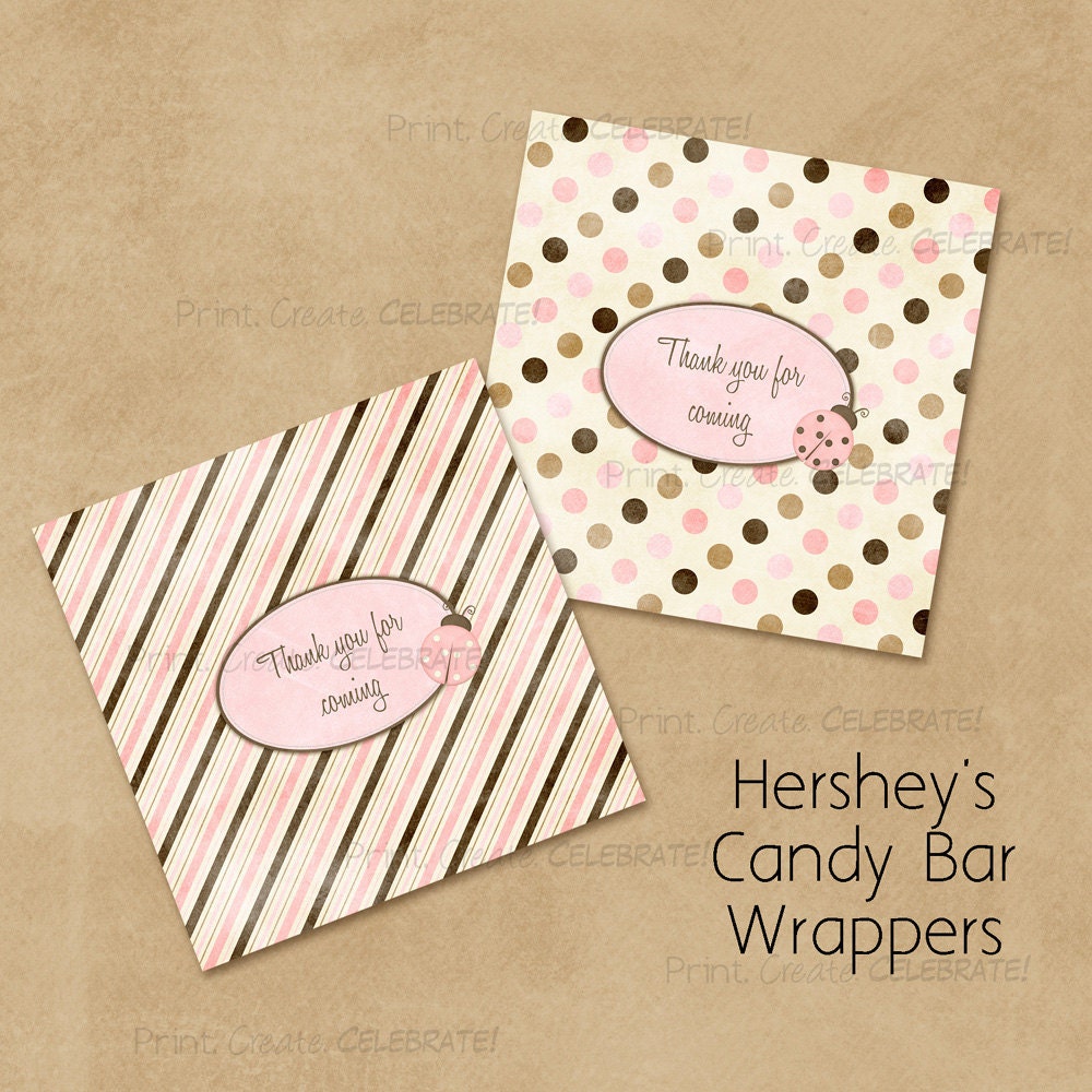 Candy Bar Wrapper, Party Favor, Ladybug Baby Shower, Pink and Brown -- Digital Printable w/Custom Text