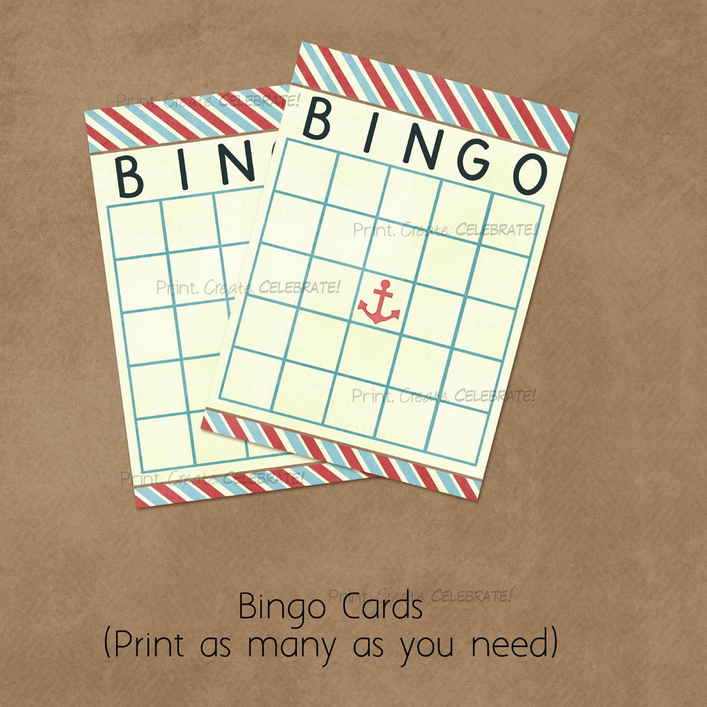Nautical Baby Shower Bingo Cards -- Digital Printable