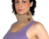 Knit Cable Cowl Hand Knit Neckwarmer Beige Cashmere Wool Choker Winter Scarflette Women Button - KC0002 - Aimarro
