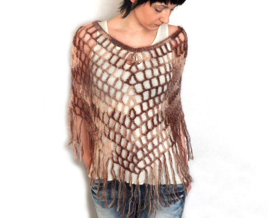 Crochet Fringed Poncho Mohair Lace Spiderweb Poncho Lacy Capelet Fringes Spider Web Lace Wrap Women's Fishnet Poncho MADE TO ORDER - CP0004