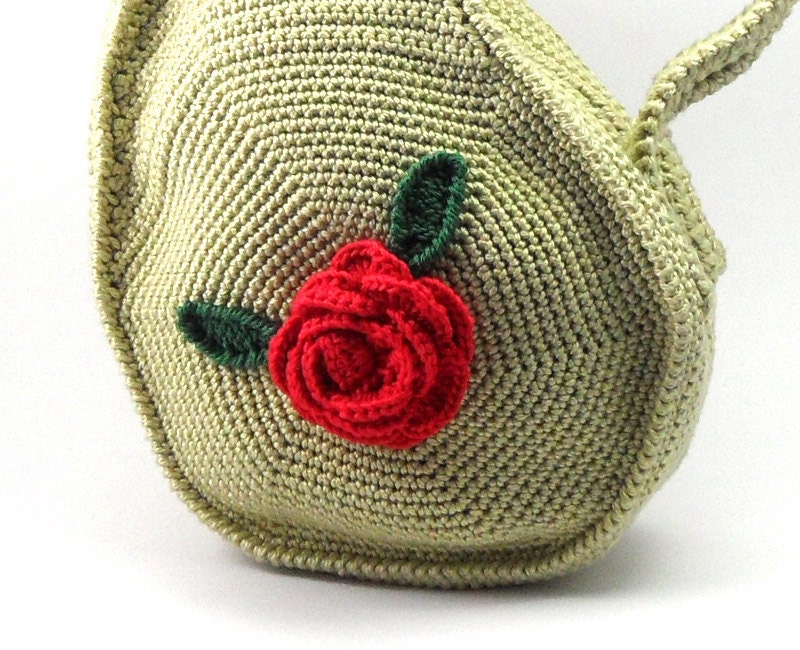 Crochet Teardrop Handbag Olive Summer Purse Paisley Bag Unique Flower Purse Trendy Women's Bag - CB0016 - Aimarro