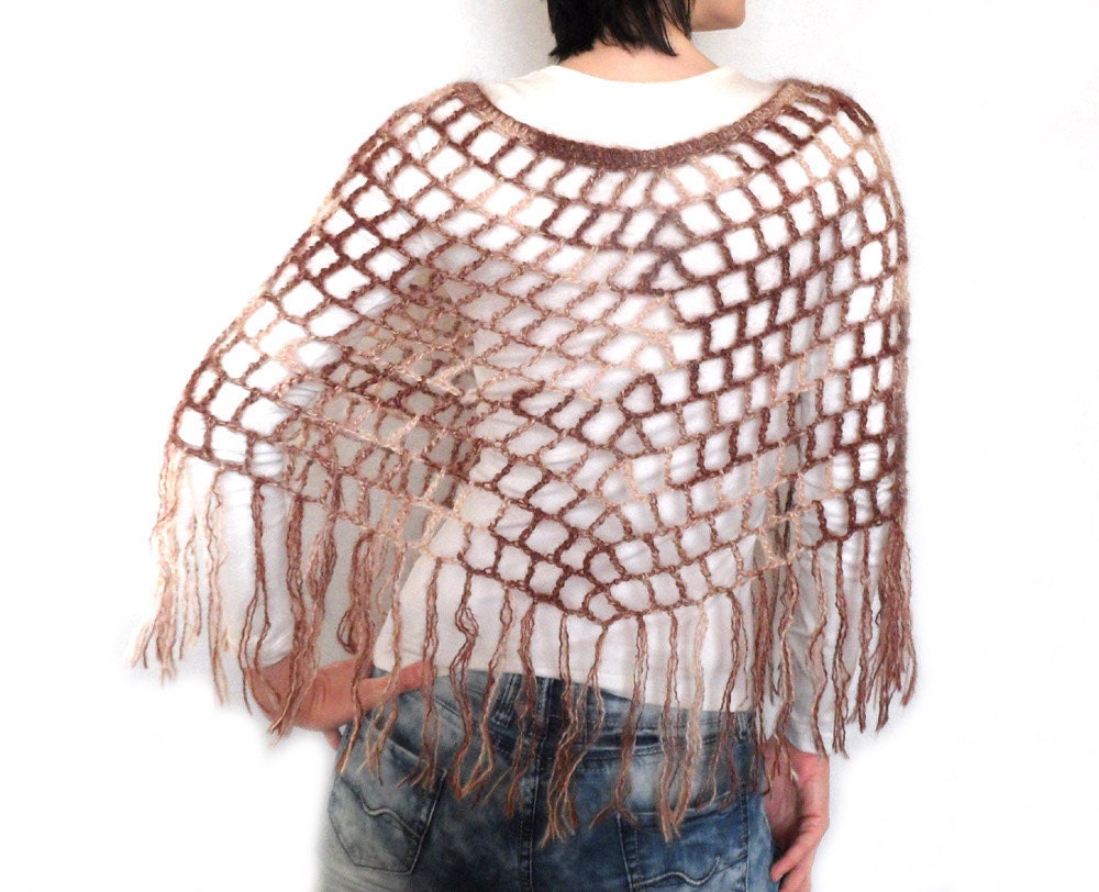 Crochet Fringed Poncho Mohair Lace Spiderweb Poncho Lacy Capelet Fringes Spider Web Lace Wrap Women's Fishnet Poncho MADE TO ORDER - CP0004