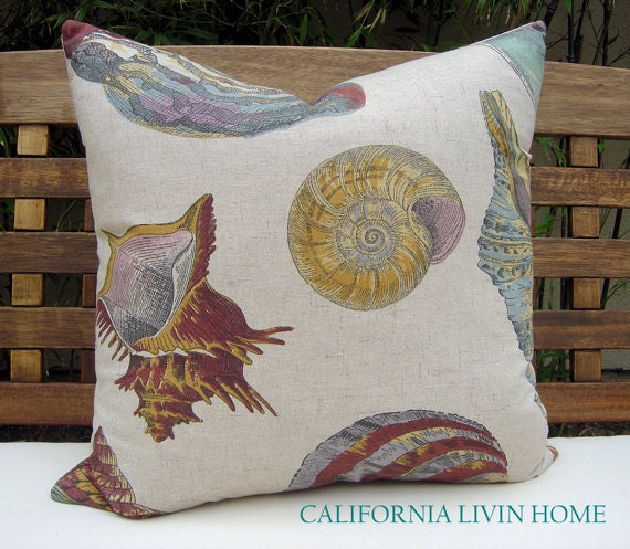 Shell Collage Pillow Cover / 20" x 20" / Multi / Decorative Pillow / Designer Fabric / Shell Pillow