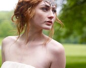 1920s Crystal Rhinestone Refashioned Headband with Silk Chiffon & Chain- Bohemian Princess Wedding Halo Headband Nicole Richie Fashion Star