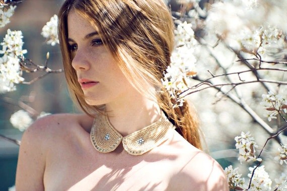 SALE--Vintage Pearl, Sequins & Crystal Choker Peter Pan Collar-Wedding-Antique Pearls-Romantic Vintage Bride