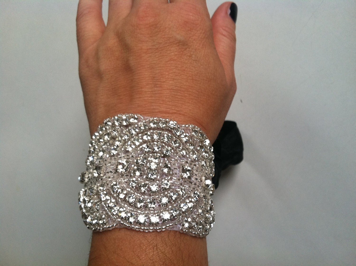 Art Deco Swarovski Rhinestone Crystal Bridal Cuff Bracelet or Bouquet Wrap-Statement Cuff 1920s 1930s Great Gatsby