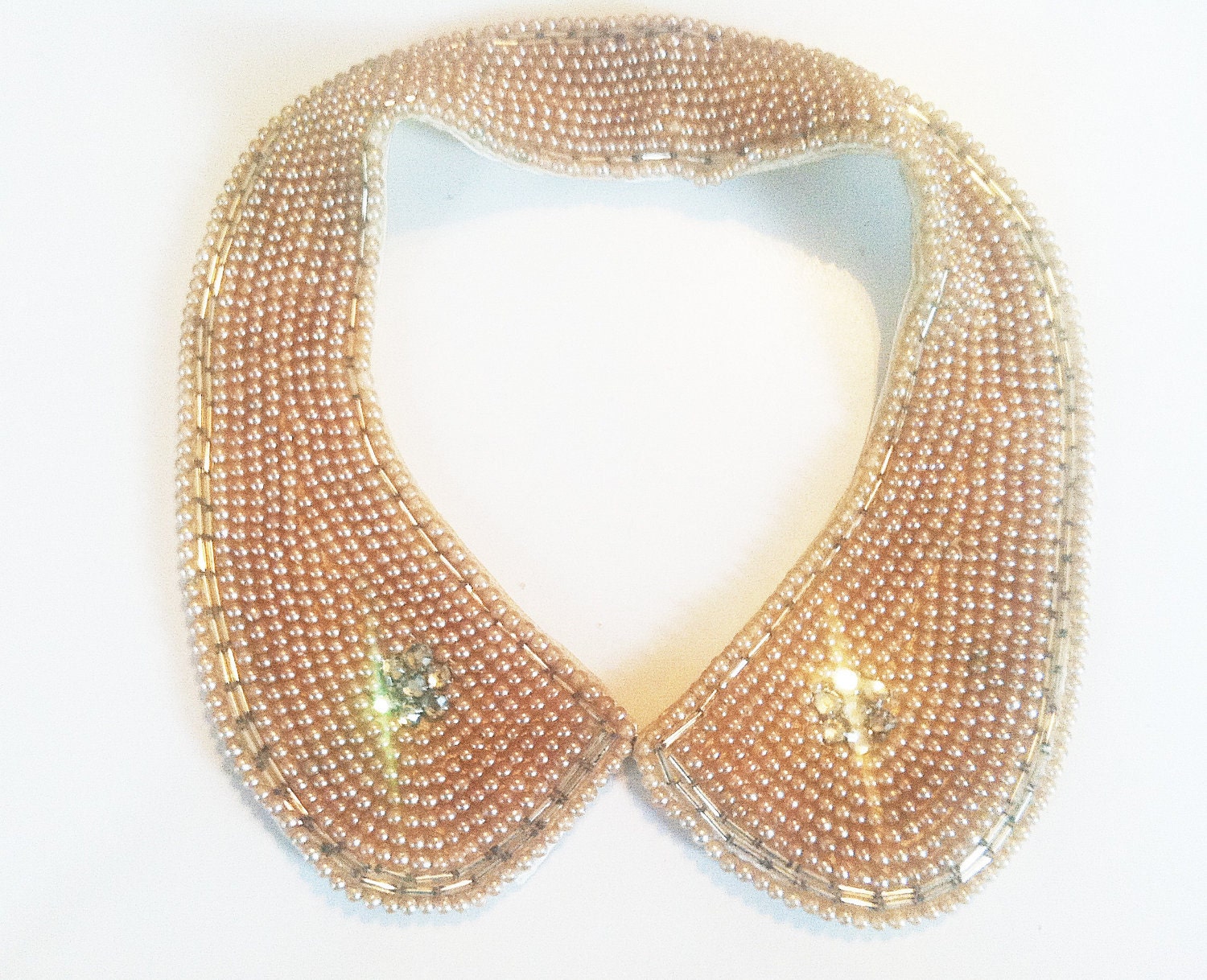 SALE--Vintage Pearl, Sequins & Crystal Choker Peter Pan Collar-Wedding-Antique Pearls-Romantic Vintage Bride