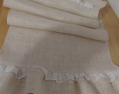 Handmade Ruffled Burlap Table Runner  with Lace 96 by 14 inches
