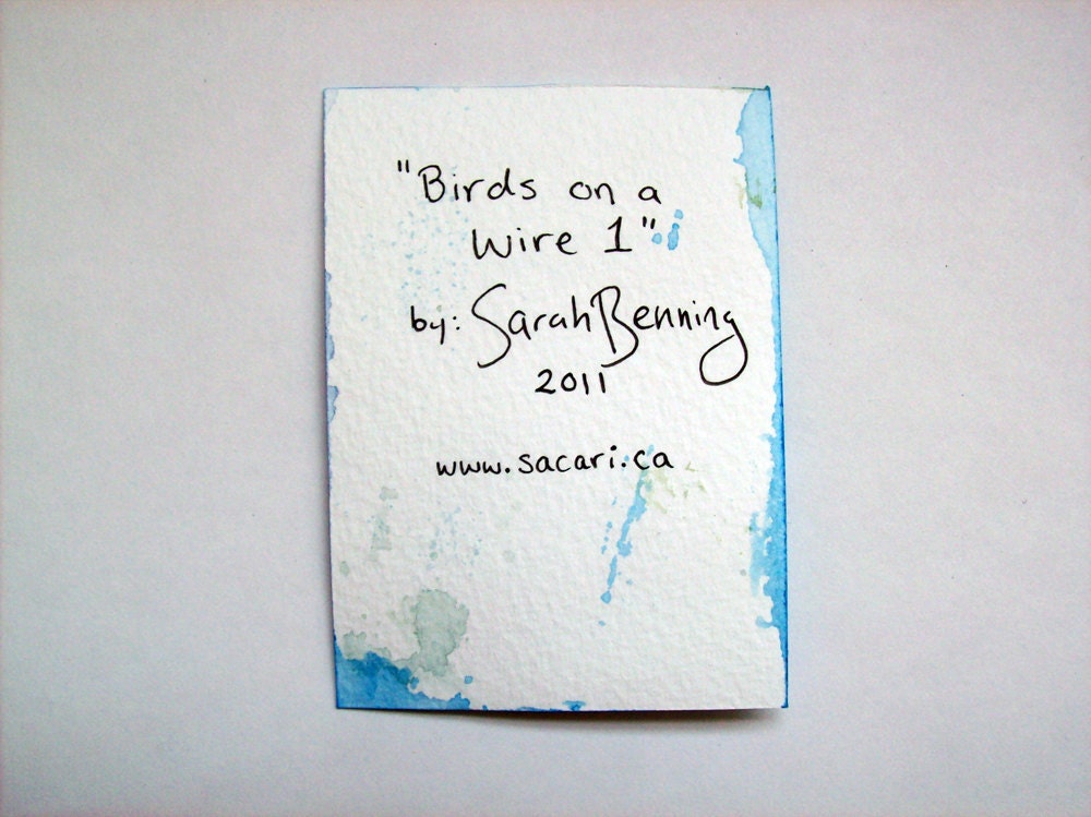 Birds on a wire 1 - Original Watercolor ACEO/ATC