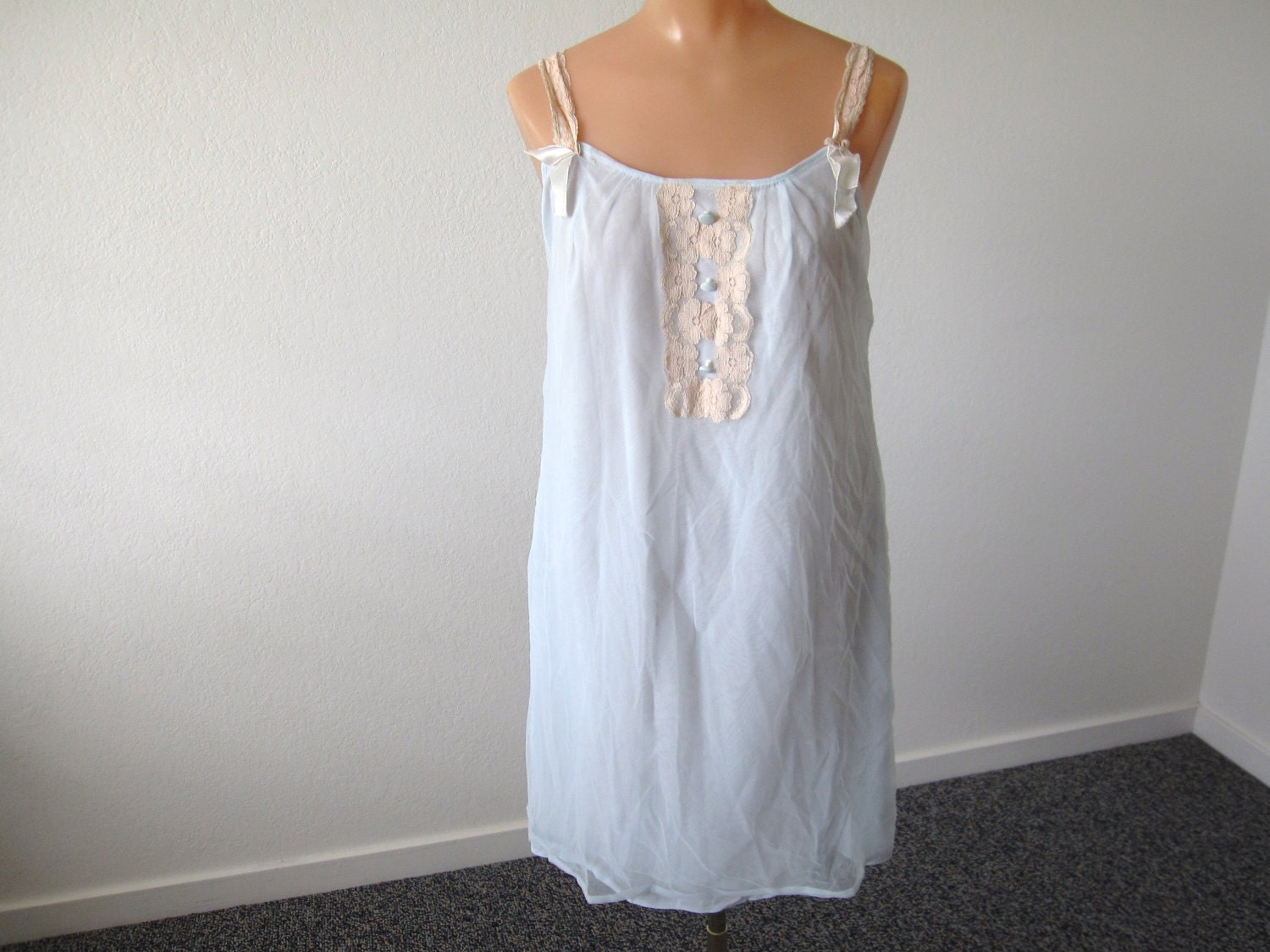 Vintage Lace Nightie Dress Sky Blue
