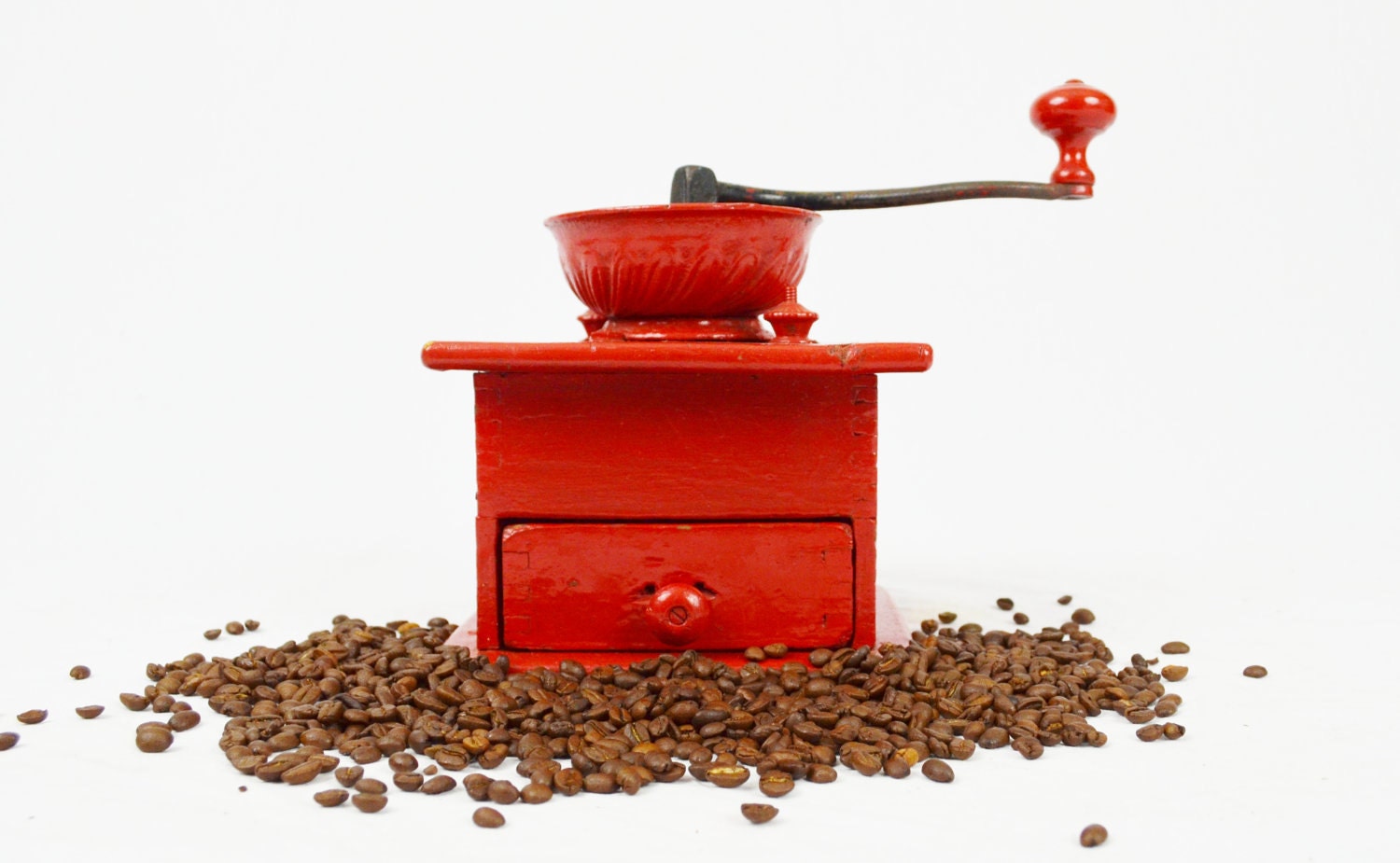 Vintage Bright Red Hand Painted Coffee Grinder