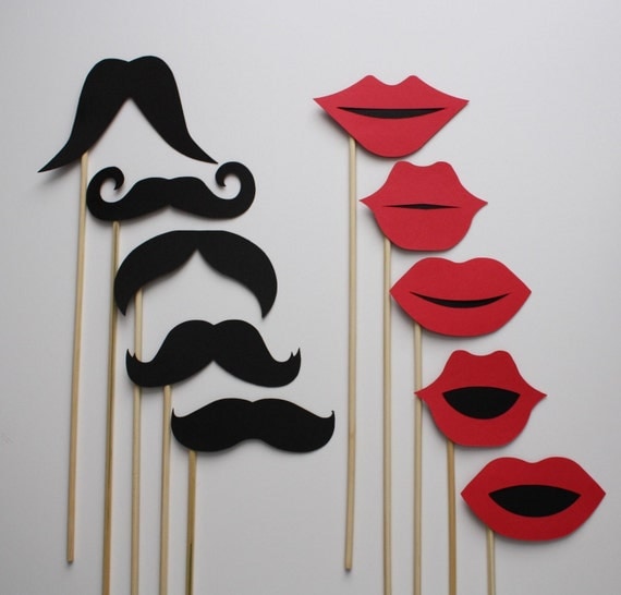 Photo Booth Props. Wedding Photo Props. Photo Props. Mustache on a Stick. Lips on a Stick. Mustache and Lip on a Stick - The Combo Package
