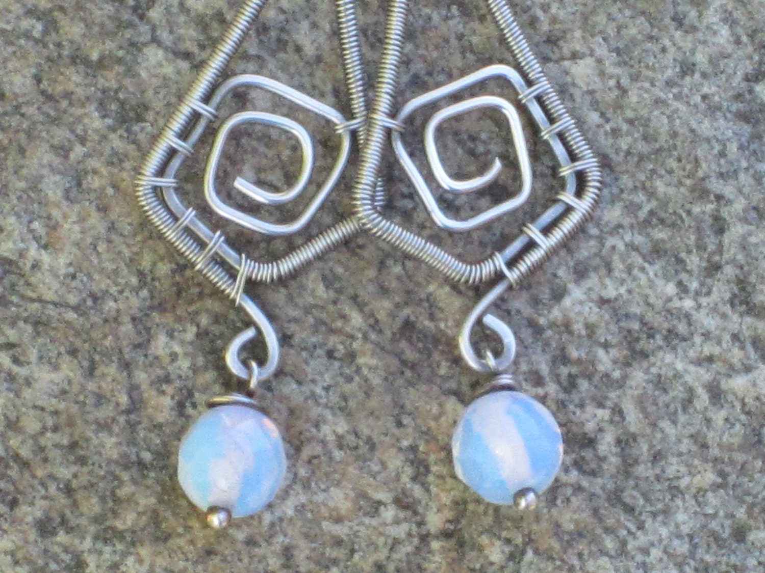 FREE domestic shipping/ Opalized Quartz beads wire wrapped in Sterling Silver  Wire Earrings