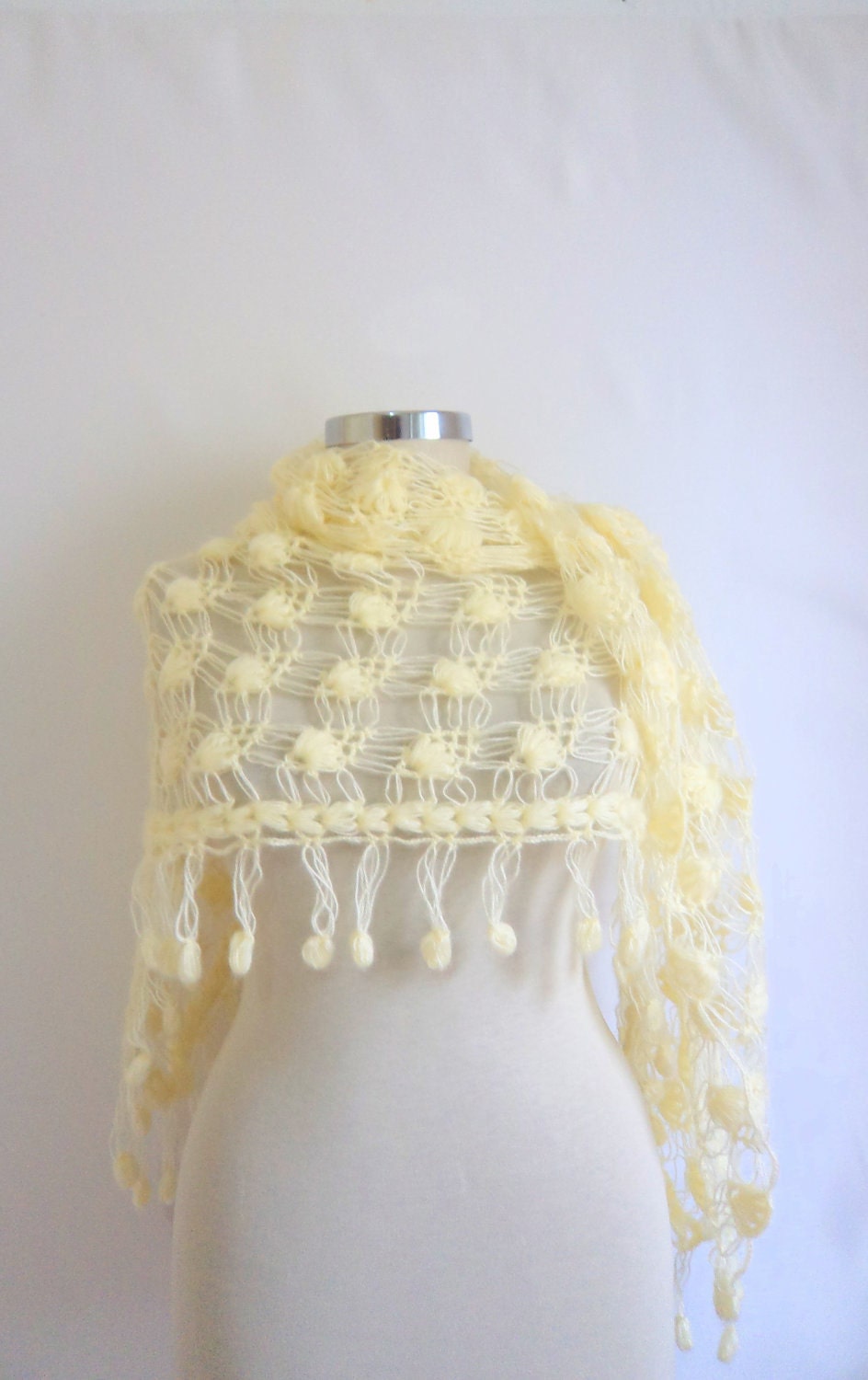 free ship CROCHET SHAWL  Ivory Cowl Turkish  romantic stole Wedding Cream  Triangle Stole  Chic Ivory Scarf Wrap Stole Poncho ACCESSORIES