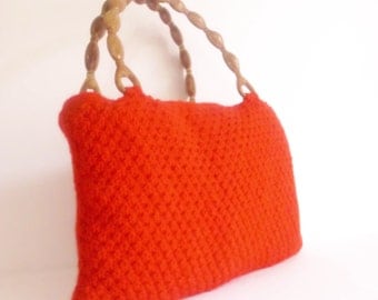 BAG RED color Crocheted Handbag afghan crochet RED bag spring fashion bag gift idea handknit fashion summer spring