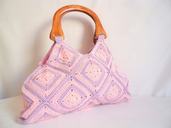 Free ship,Pink Liliac Handmade,knit bag,purse,clutch,purse,for her, Afghan ,Striped  ,fashion,Handbag,Shoulder Bag,seasonal Bag,gift idea