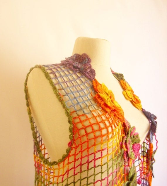 Reserved for (Ana Cantero) only - ( multicolor Shawl woman, handmade   Stole  crochet Bolero trend summer fashion poncho stole wrap warm)