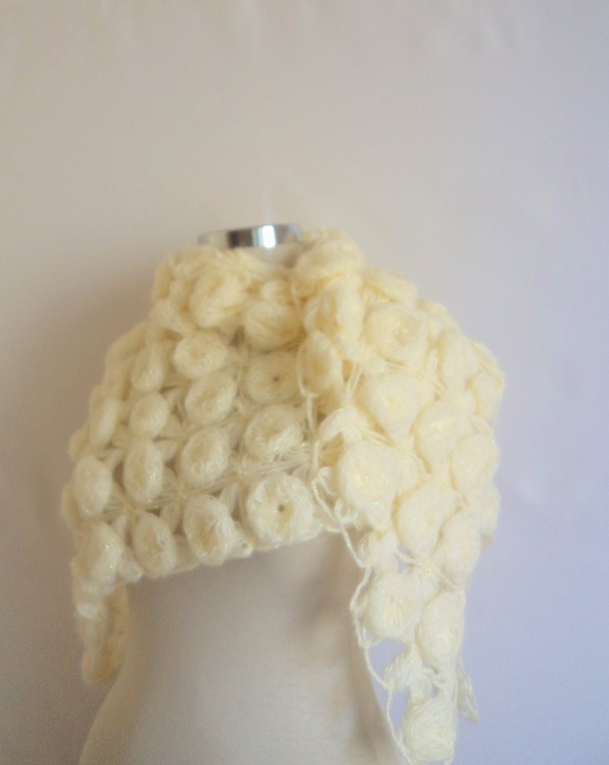 Modelknitting design shawl Bride Rose-Patterned Ivory Triangle Shawl )Romantic Shrug, Stole, Wedding Fashion Bridal Bridesmaid clothing