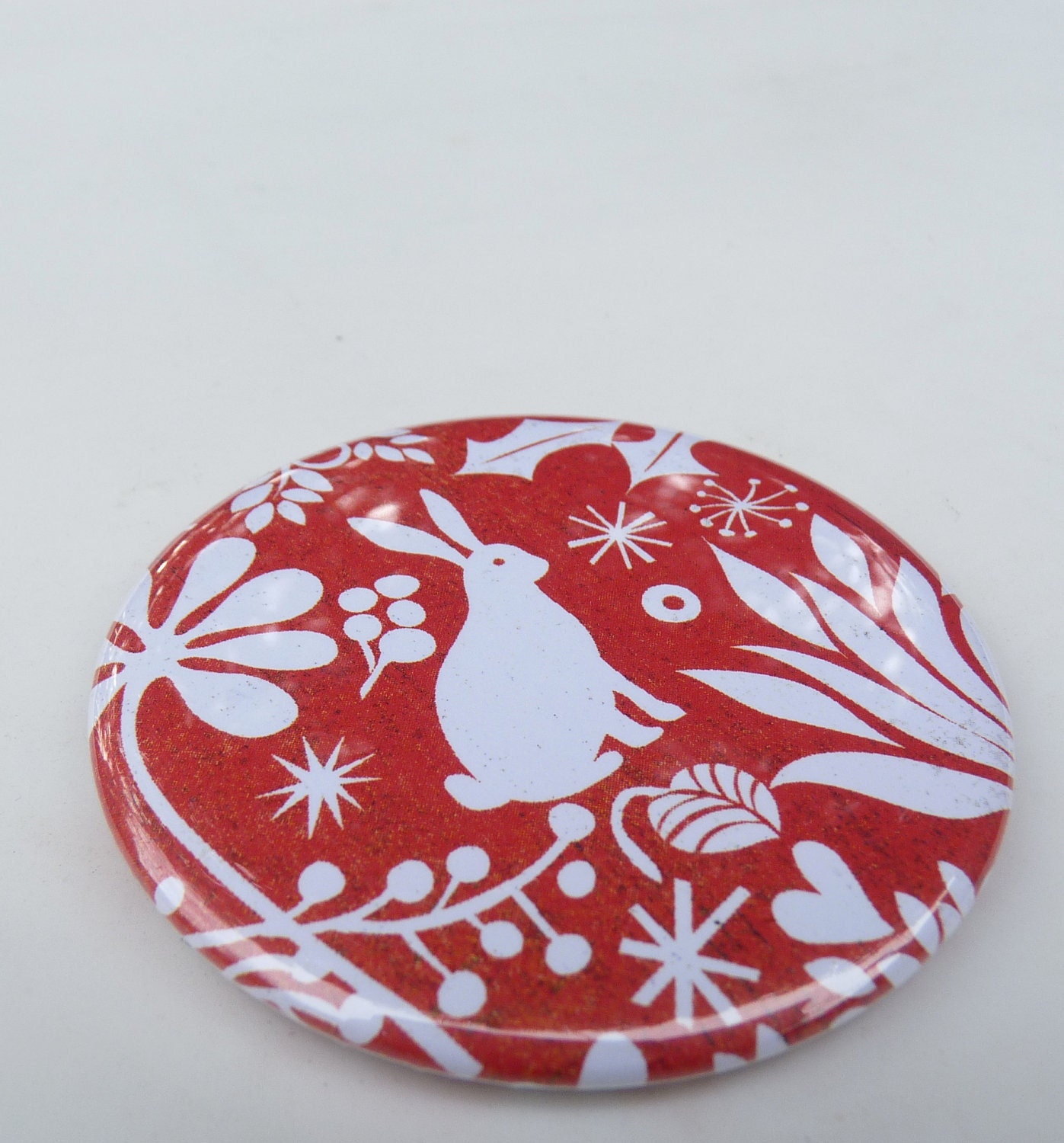 White Rabbit - Red & White Pocket Mirror - Great for Bridesmaid Gift, Shower Favors